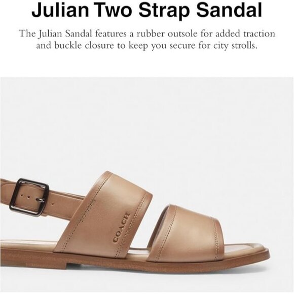 Coach Julian Two Stripes Sandals Men Size 7D Taupe Leather Buckle Rubber outsole main image 5